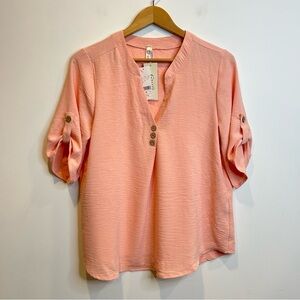 Guilty Roll Tab Sleeve Pull Over Blouse Pink